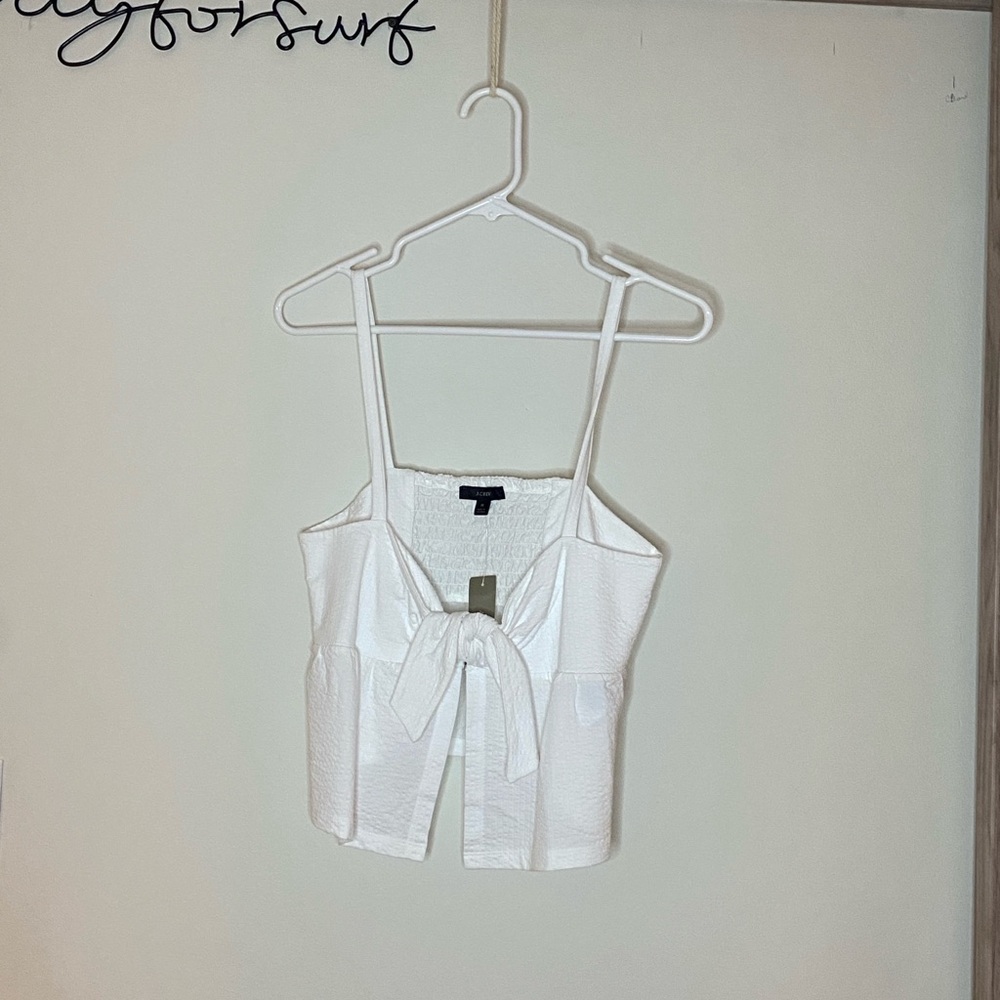 J. Crew White Crop Top with Tie-Front